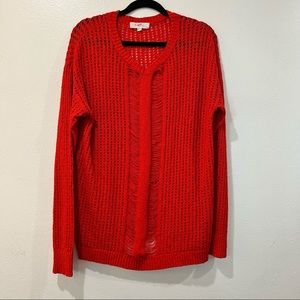🍄 Two by Vince Camuto Open Drop Stitch Red Sweater